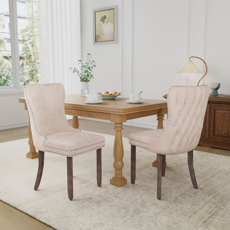 Velvet Kitchen Upholstered Dining Chairs Side Chairs Set of 6, Beige