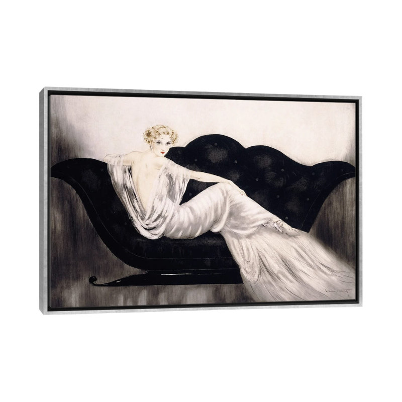 Le canapé, C.1937, Toile argentée avec cadre flottant, H 18 po x l 26 po x P 1,5 po, Pas de tapis