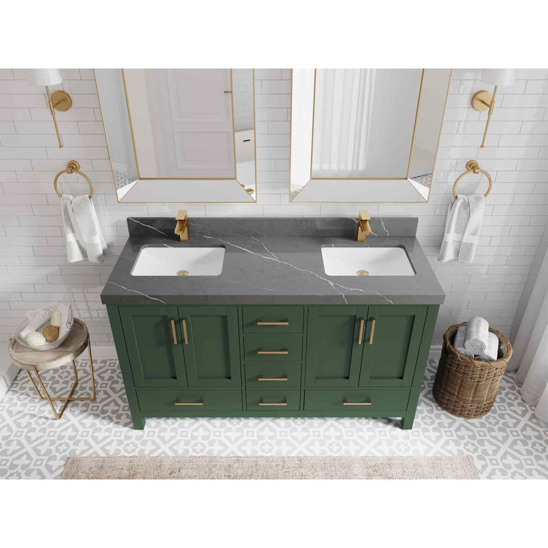 Ensemble de meuble-lavabo double 60 po Malibu, Quartz gris Piatra