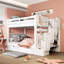 Lit superposé double blanc avec tablettes et 6 tiroirs de rangement, quatre compartiments sous les escaliers pour les nécessités, lit sans sommier requis, couleur, tiroirs, utilisation efficace de l'espace, escalier solide-1435135528