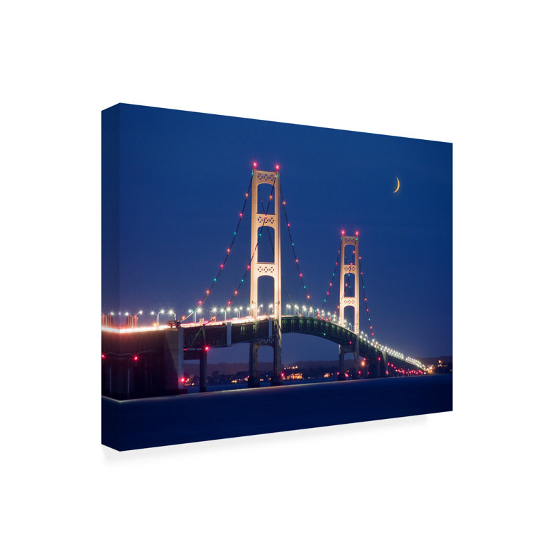 «Mackinaw Bridge At Night St. Ignace Mi Color» par Monte Nagler - reproduction de photo sur toile