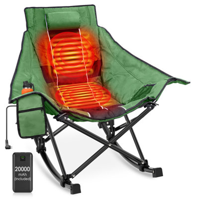 Chaise berçante surdimensionnée chauffée avec banc d'alimentation, chaise de camping pliable à température réglable