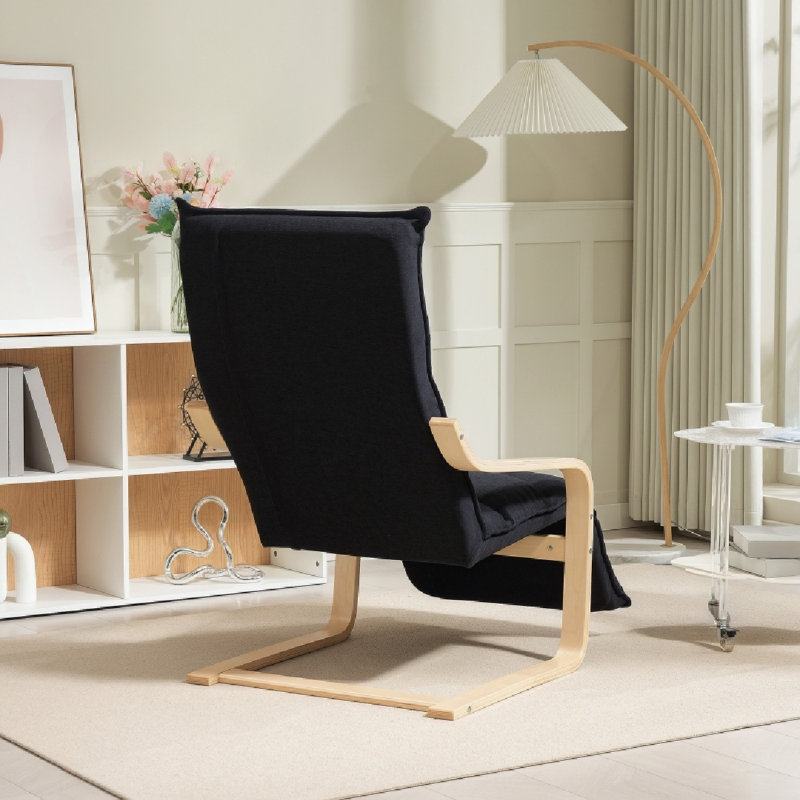 Curved Wooden Accent Chair, With Adjustable Footrest, Black