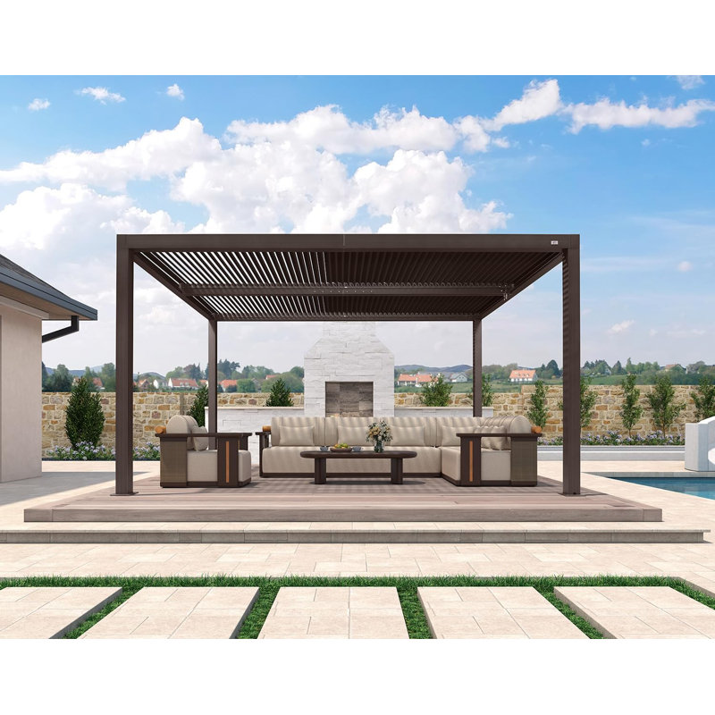 11' X 15' Aluminum Outdoor Bronze Louvered Pergola
