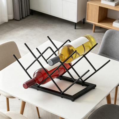 Metal Wine Rack Countertop, 7-Bottle Wine Organizer for Kitchen Cabinet, Home Bar, Pantry, Tabletop Storage for Wine Bottles, Cups, and Water Bottles