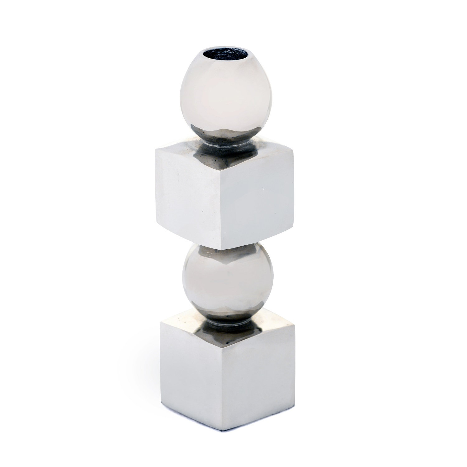 Aluminium Candle Holder Med, Silver, 8" H x 2" W x 2" D