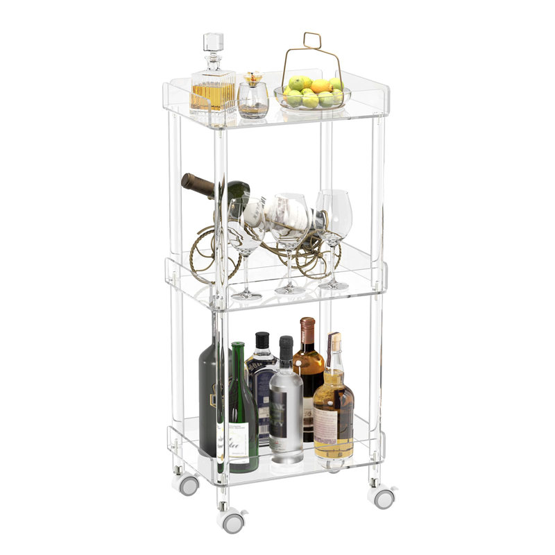 Clear Acrylic 3-Tier Rolling Serving Cart with Lockable Wheels