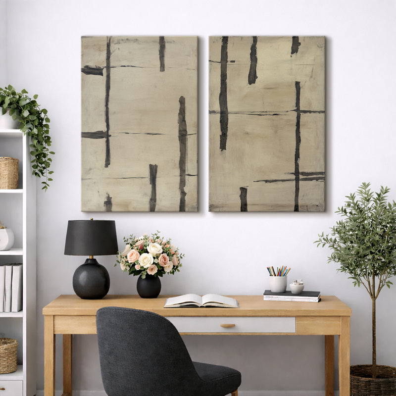 «Neutral Linear Abstract Art», images de salon, estampe numérique sur toile encadrée, 2 pièces, H 24 po x l 32 po x P 1,5 po
