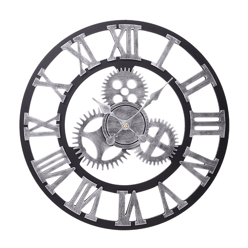 Abrahams 58cm Industrial Large Retro Silent Wall Clock for Home Decor, Silver