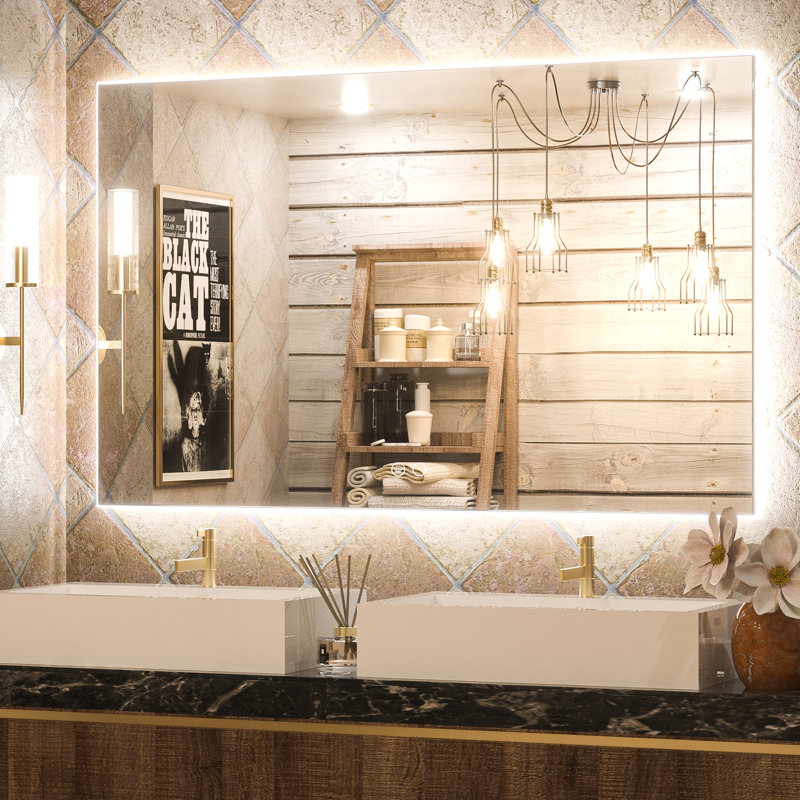 Chrisna LED Backlit Frameless Lighted Bathroom Vanity Mirror Wall Mirror 3 Color Adjust Dimmable Anti Fog, 30" x 48"