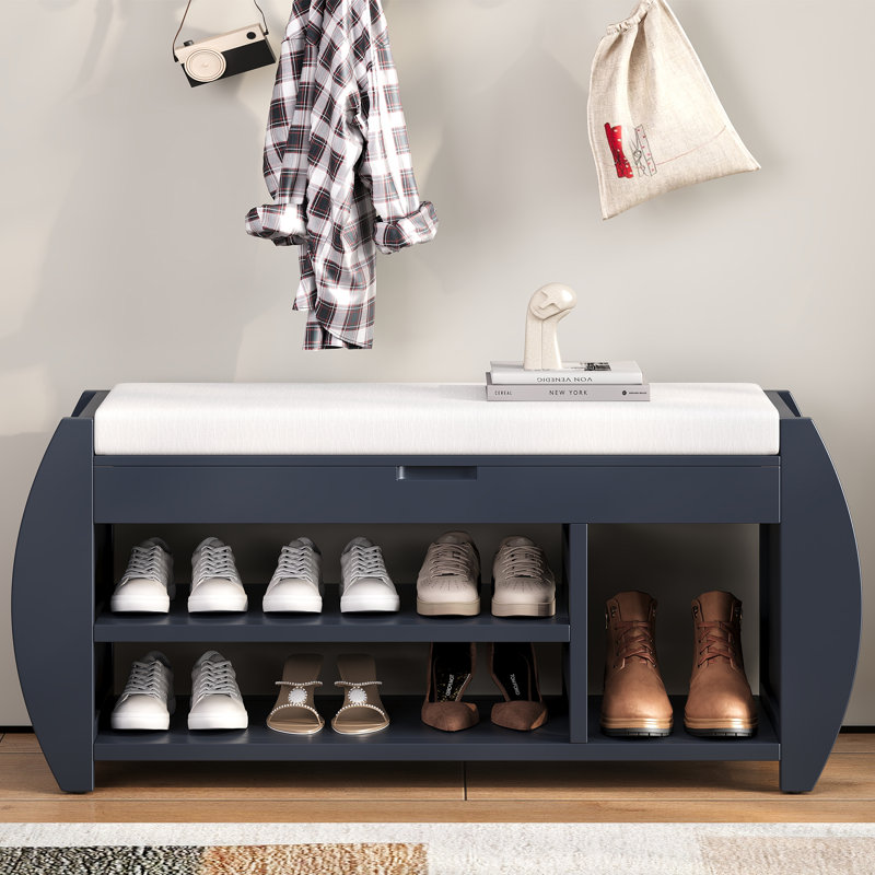 Banc de rangement en tissu, H 38,1 po x l 42 po x P 13 po, Blanc antique