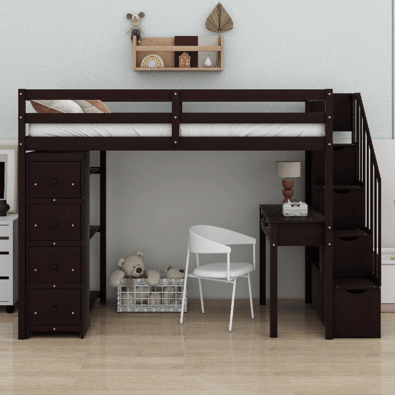 Lit mezzanine avec tiroirs de rangement, Espresso