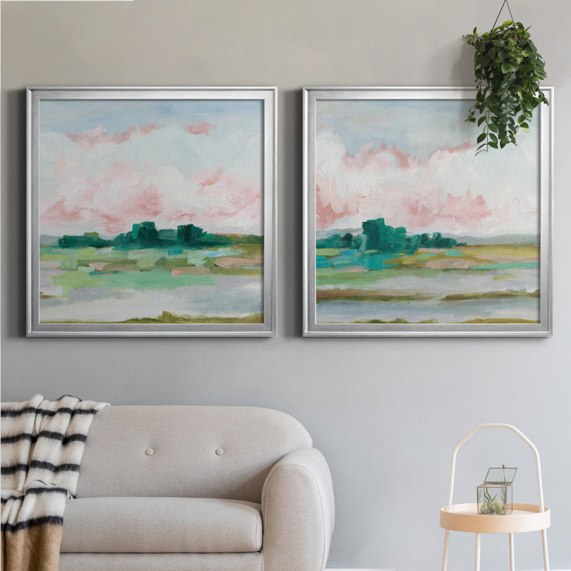 Pink Marsh I - 2-Piece Painting Print, 32" H x 32" W x 1" D, Picture Framed Canvas, Silver