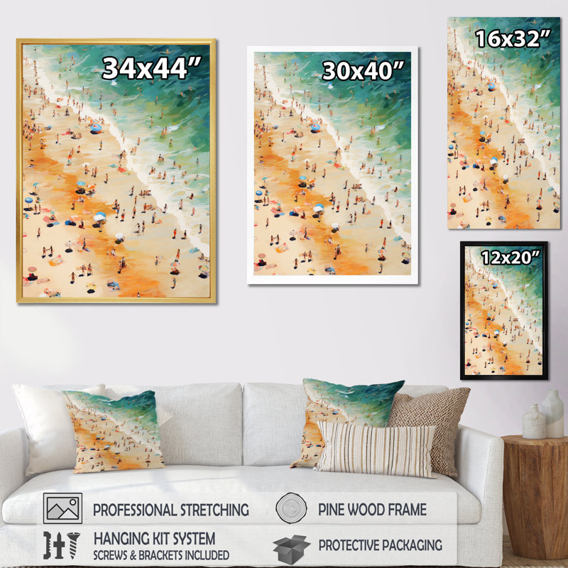 Vue aérienne du parasol Alstone Beach VI sur toile, H 32 po x l 16 po x P 1 po, Cadre flottant doré