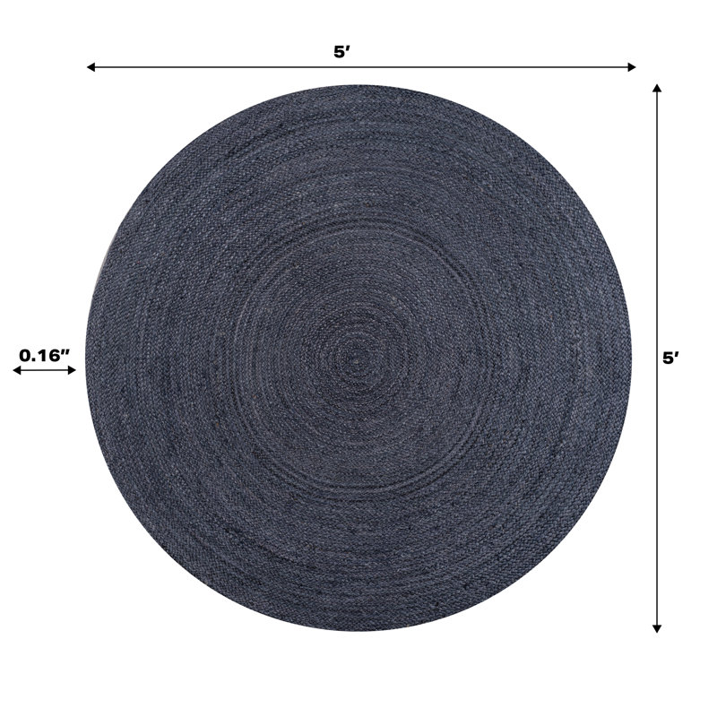Tapis bleu marine en jute tressé Zara, Rond 5 pi