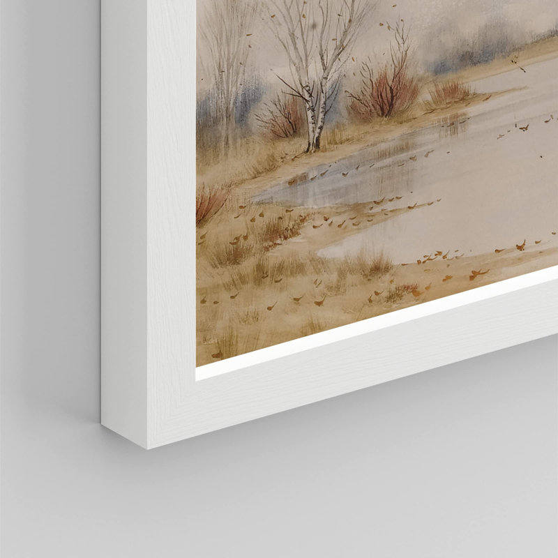 «Autumn Forest Pond Landscape» sur papier, Blanc, H 12 po x l 16 po