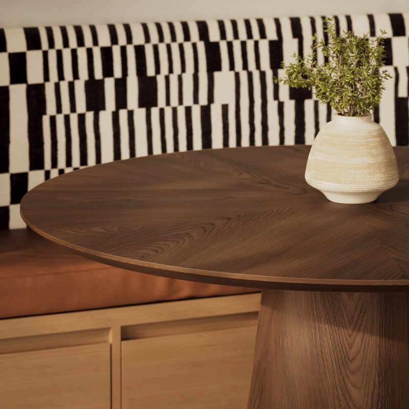 Modern Brazilian Mona Wooden Top Round Dining Table, Nogueira