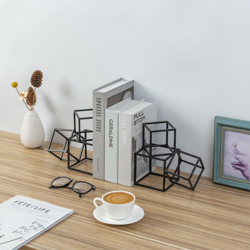 Decorative Geometric Black Metal Book Ends