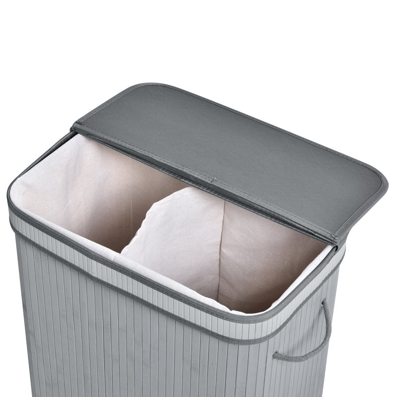 Salinas Bamboo Laundry Hamper with Handles, Grey, 63 H cm x 52 W cm x 32 D cm