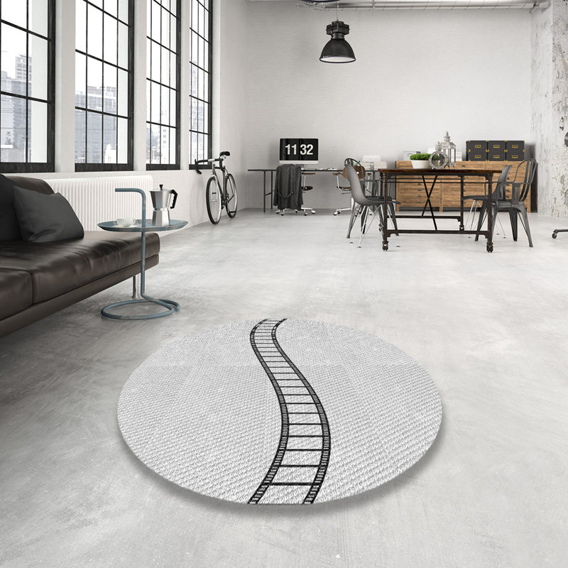 Tapis zone gris clair à motifs, Rond 3 pi