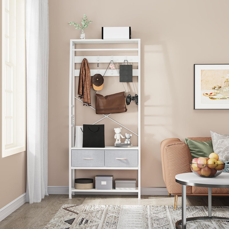 Hall Tree 80cm Wide, White/Grey