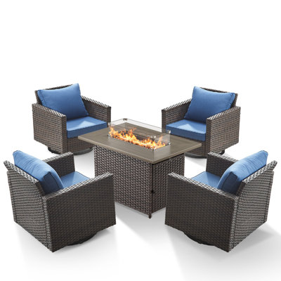 Kreda 4 - Person Outdoor Seating Group With Fire Pit With Swivel Glide Chair And Cushions by Latitude Run