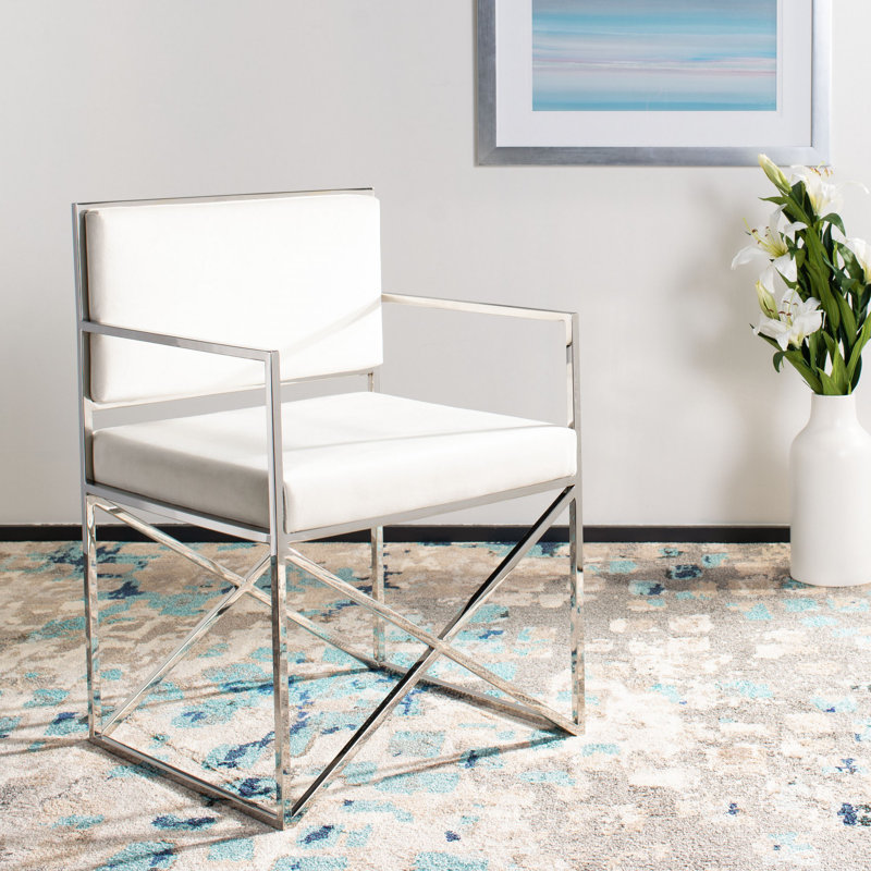 Velvet Armchair, White, Silver