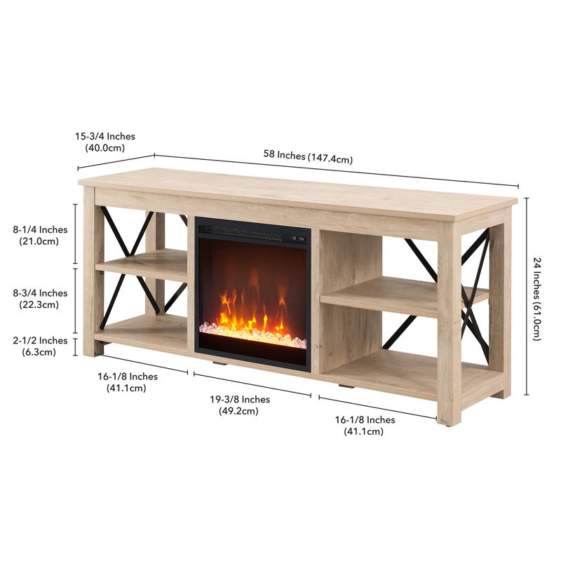 Sawyer TV Stand Fireplace for TVs up to 65" Fireplace, White Oak