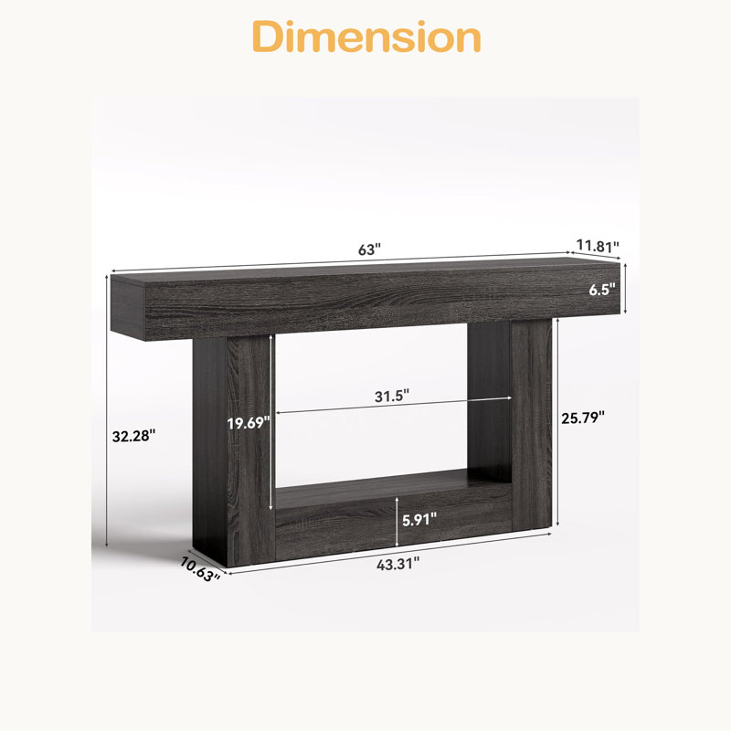 Table de couloir à 2 niveaux, table de canapé, table console, Gris foncé