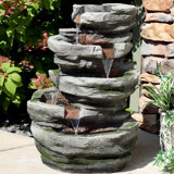 Hugo Cobblestone Rock Polyresin Outdoor Water Fountain with Lights