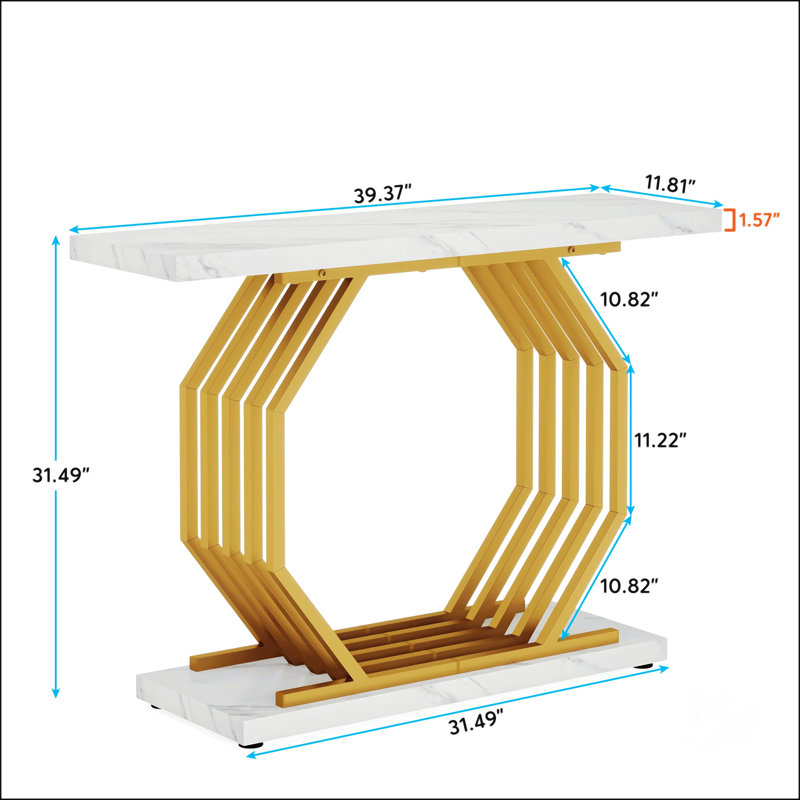 Console moderne avec plateau en faux marbre et base en métal géométrique, idéale pour le vestibule, le canapé, le couloir, ajoutant de l'élégance aux espaces de vie