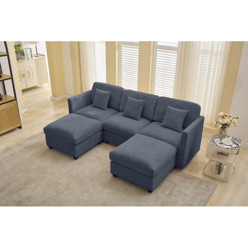 5-piece Modular Sectional Sofa With 2 Ottomans, Dark Gray Corduroy