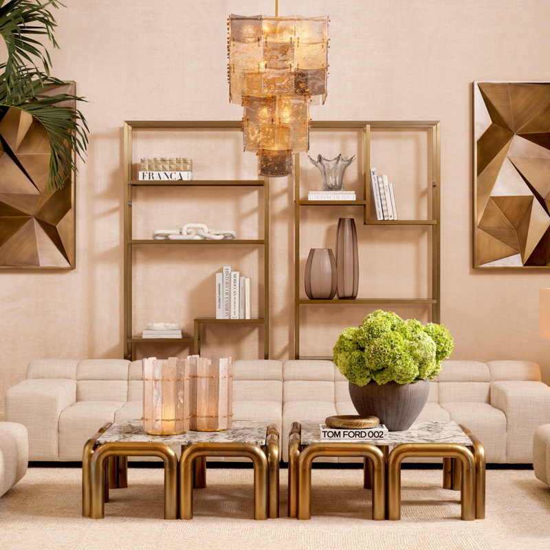 Corrado II Bookcase, Black/Brushed Brass/Smoke