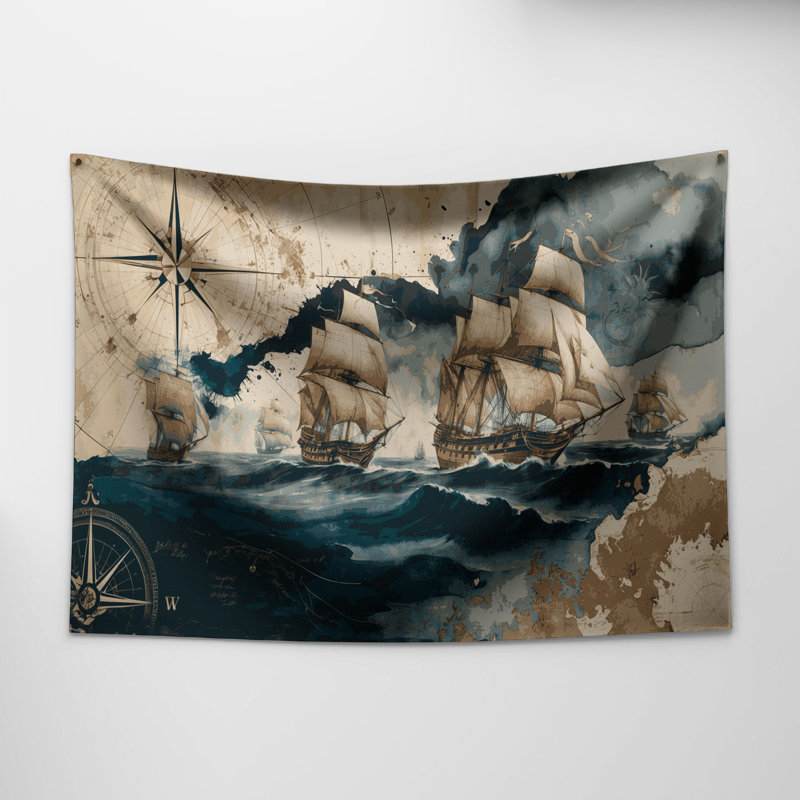 Tapisserie murale nautique de navigation maritime, 88 po x 104 po