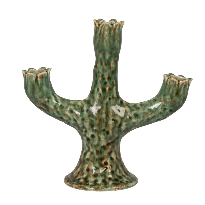 Stoneware Flower-Shaped Candelabra In Reactive Glaze
