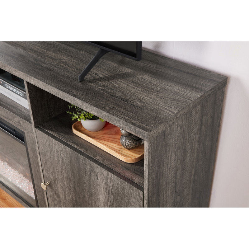 Ambrose 70"W Fireplace TV Stand Console with Heater, LED Light, Cabinets, Shelves, Gray