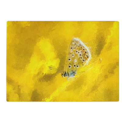 Tempered Glass Yellow Butterfly in Abstract Chopping Board