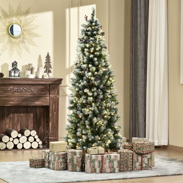 Green Christmas Tree With Gold Box & Red Ribbon Ornaments Canvas