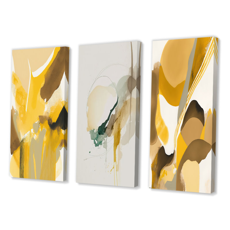 «Mustard Yellow Retro», 3 pièces sur toile, Toile tendue, H 20 po x l 36 po