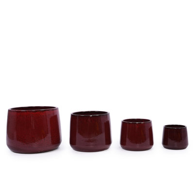 4 pots de fleurs en céramique, rouge pâte de haricots, contemporain pour patio, jardin, rebords de fenêtre avec chaleur et intempéries - finition brillante contemporaine, rebords de fenêtre, givre, surface ultrabrillante