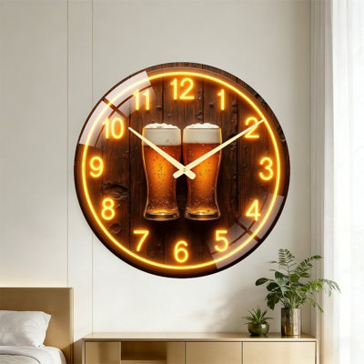 Horloge murale élégante avec lumières néon et verres - 24 po