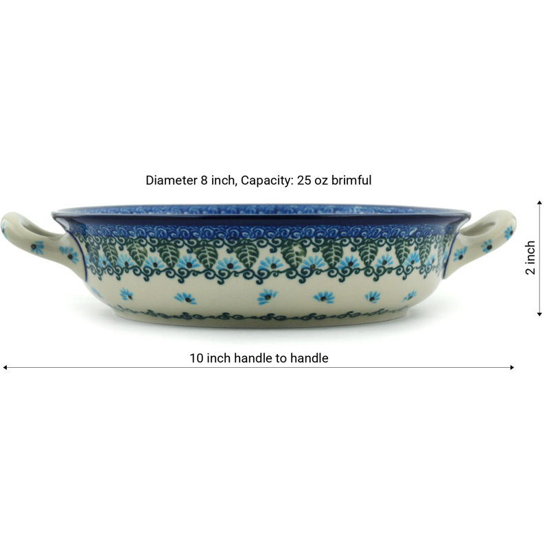 Véritable boulanger rond en poterie polie authentique avec poignées Signature Unikat Forget Me Not
