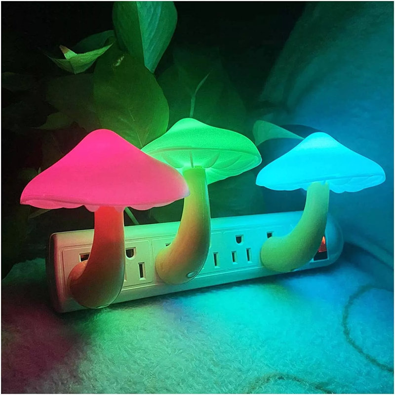 3Pcs/Set 7Colors Led Night Lights Mushroom Gradient Light Sensor Plug-In Wall Decor
