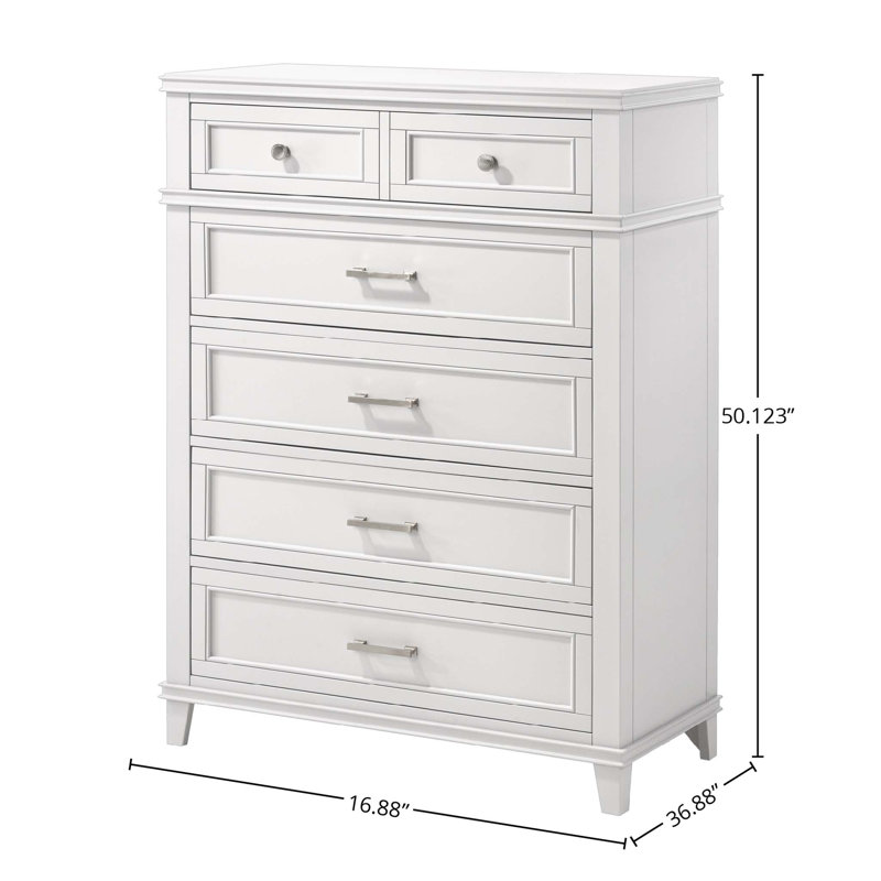 Grey 5-Drawer Chest with Spacious Storage and Modern Design, Perfect for Organizing and Enhancing Your Bedroom., White