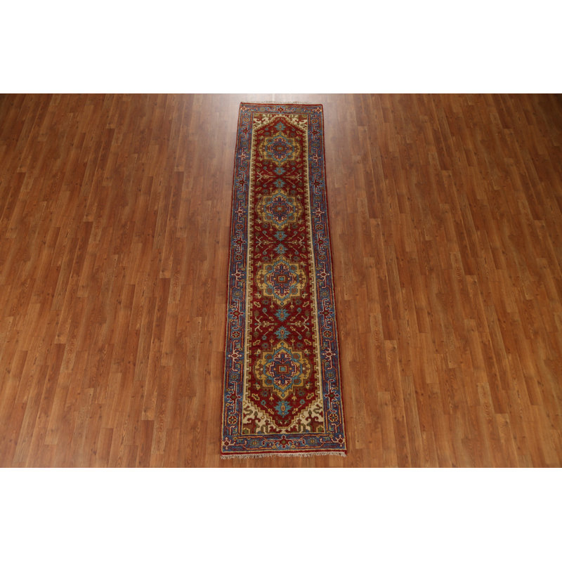 Tapis de couloir oriental traditionnel rouge en laine 3 x 10