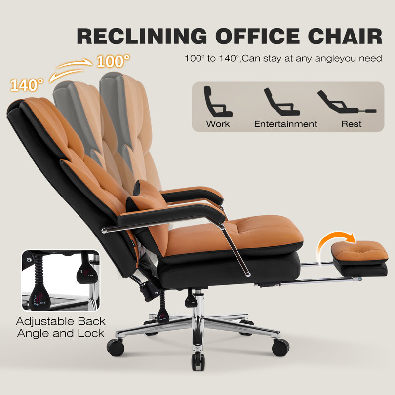 Double Layered Upholstered Executive Chairs with Footrest, Brown