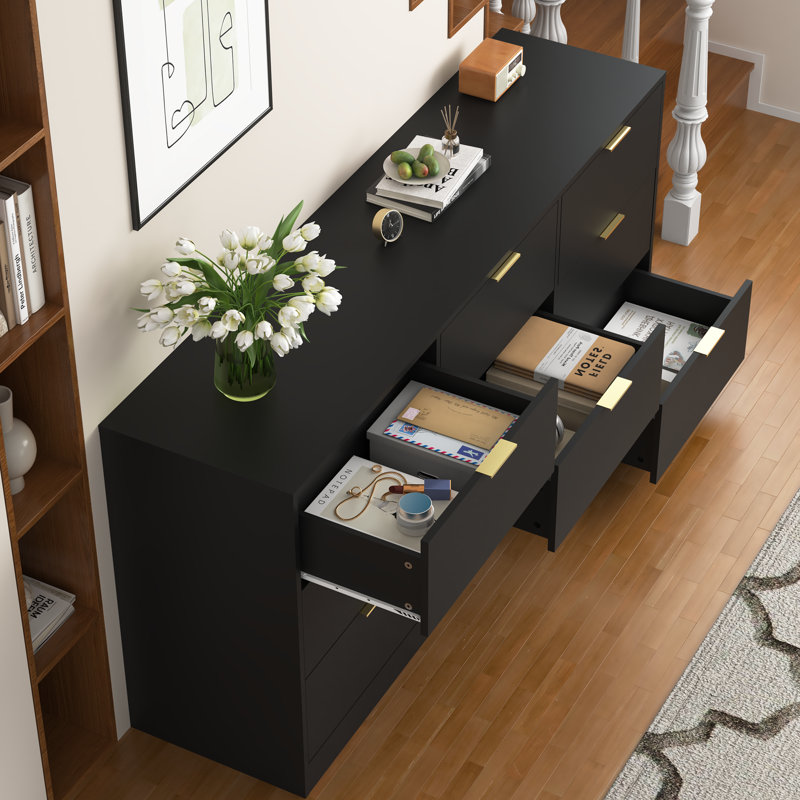 Black Nine-Drawer Chest, 63-Inch Large Capacity Deep Drawer Cabinet, Wooden Storage Cabinet With Nine Drawers, Black