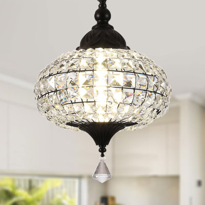 12" Crystal Pendant w Dimmable LED Light Kit Inlcuded, Adjustable Hanging Chian Up to 70 Inches for Dinging Room