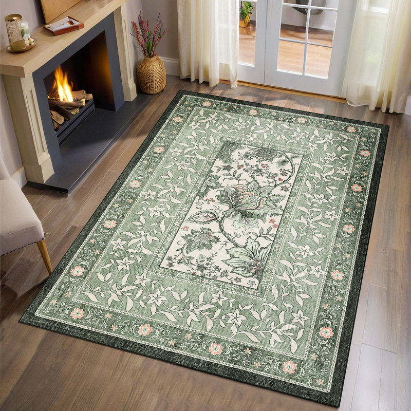 Floral Machine Printed Area Rug, Runner 60 x 230 cm, Green