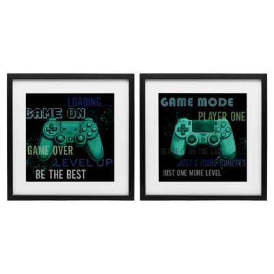 Ensemble de reproduction encadrée sous verre 2 pièces Retro Gaming Controllers, par Kim Allen